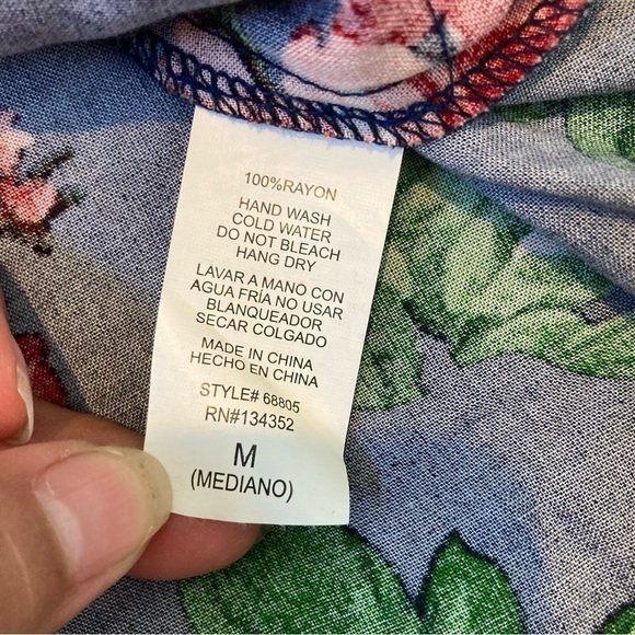 Ambiance Navy Floral Print Spaghetti Racerback Strap Babydoll Flowy Trapeze Dres - Picture 6 of 8